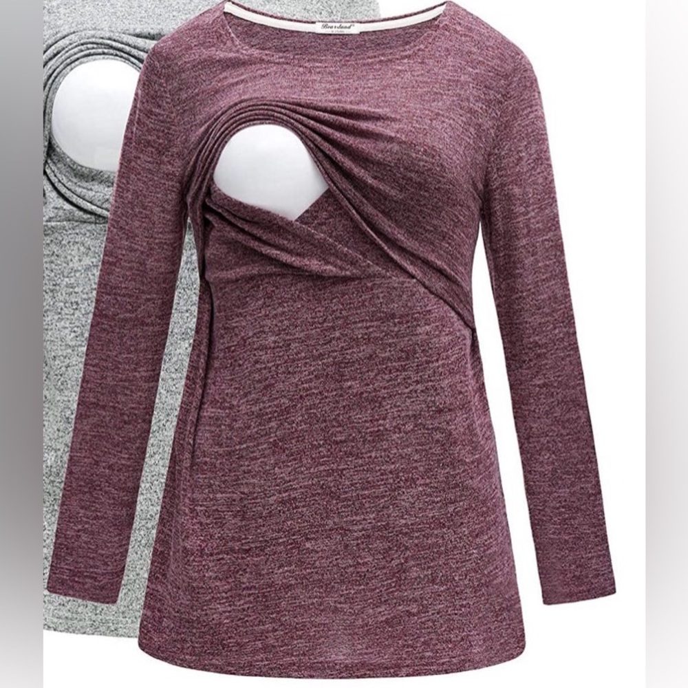 Nursing Top Maroon Heather Long-Sleeve